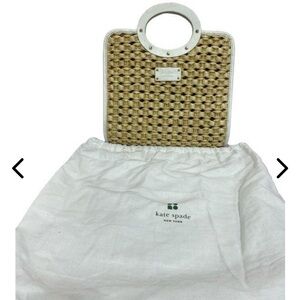Kate Spade Straw & Leather
Studded Snap Closure Ring Top
Satchel Purse Dust Bag